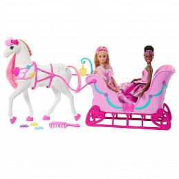 Barbie Louskáček saně s koněm JNH63