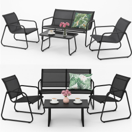 Sada zahradního nábytku - stolek, dvě křesla a pohovka černé