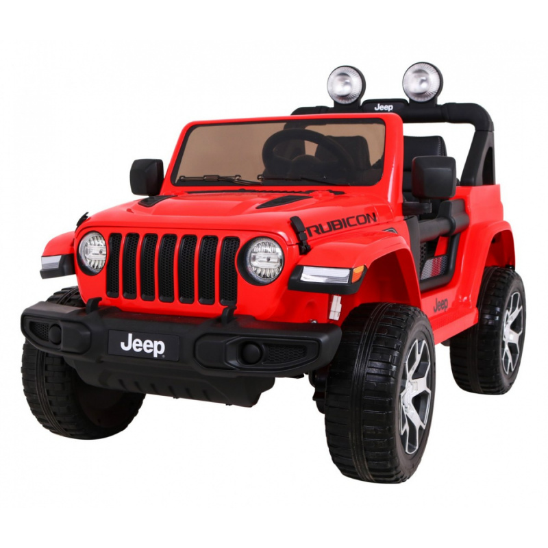 Jeep Wrangler Rubicon baterie pro děti Červená + dálkové ovládání + rádio MP3 LED + kola EVA