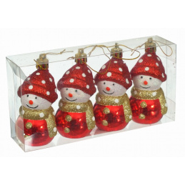 Čtyři baňky Sněhuláci v čepičkách k zavěšení