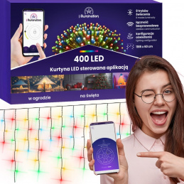 Světelný závěs 400 LED - vícebarevný - ovládaný aplikací