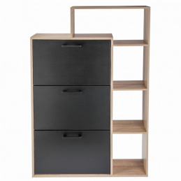 Skříňka na boty 3 komorová s regálem - černá