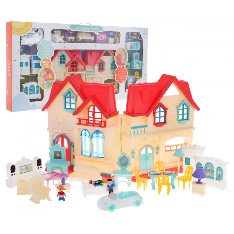 Rozkládací vila se 3 figurkami pro děti 3+ Příslušenství + zvuky + světla + nábytek + samolepky
