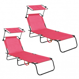 Aga 2x Zahradní polohovací lehátko se stříškou Růžové