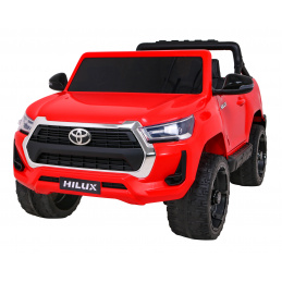 Toyota Hilux baterie pro děti Červená + pohon 4x4 + dálkové ovládání + 2 nosiče zavazadel + rádio MP3 + LED dioda