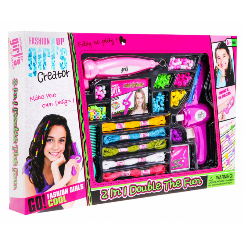 Sada korálků a náramků do vlasů pro děti 5+ Stroje na zaplétání + příslušenství