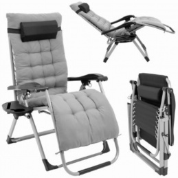 Skládací zahradní lehátko s nastavitelným opěradlem - s podnosem a boční taškou