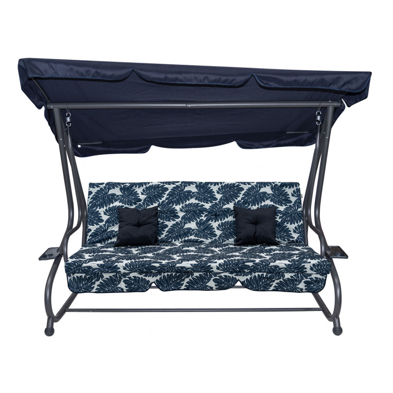 Zahradní houpačka Sedák Textilene 2x1 Vzor Listy Modrá