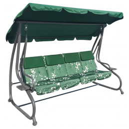 Velká 4místná zahradní houpačka Zelení motýli + textil + stříška + nastavitelné sedadlo + 4 polštáře