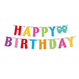 Aga4Kids Banner s nápisem Happy Birthday s mašli 160 cm