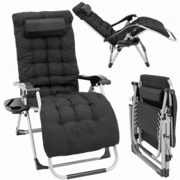 Skládací zahradní lehátko s nastavitelným opěradlem - s podnosem a boční taškou (1)