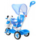 dětské tříkolové kolo Panda Blue + zvuky + stříška + zábrana + opěrka nohou + rukojeť + ližiny + úložný prostor