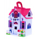 Rozkládací dětský domeček 3+ Fialový + figurky rodiny + pes + nábytek + 2 patra