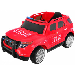 Dětské hasičské SUV na baterie + sirény + světla + megafon + dálkové ovládání + pomalý start + samolepky