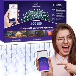 Světelný závěs 400 LED - studená bílá - ovládaný aplikací