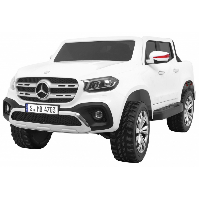 Mercedes Benz třídy X pro děti bílý + dálkové ovládání + 4x4 + MP4 + nosič zavazadel + LED + EVA