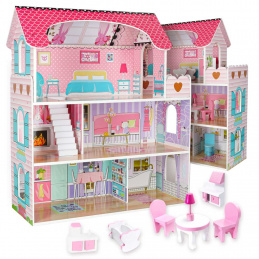 Aga MDF Domeček pro panenky s nábytkem 70 cm Růžový LED