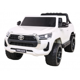 Toyota Hilux baterie pro děti Bílá + pohon 4x4 + dálkové ovládání + 2 nosiče zavazadel + rádio MP3 + LED dioda
