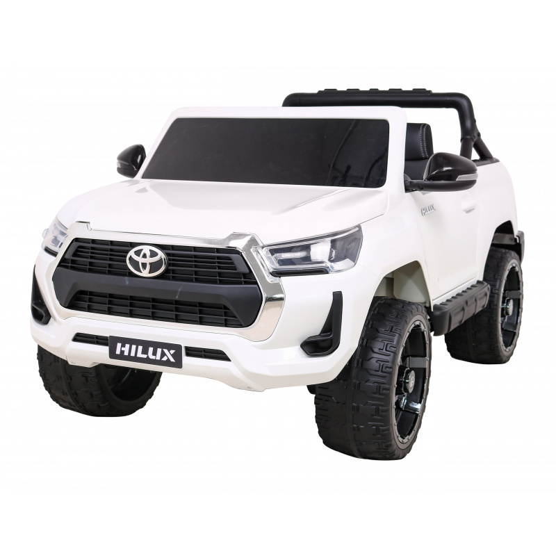 Toyota Hilux baterie pro děti Bílá + pohon 4x4 + dálkové ovládání + 2 nosiče zavazadel + rádio MP3 + LED dioda
