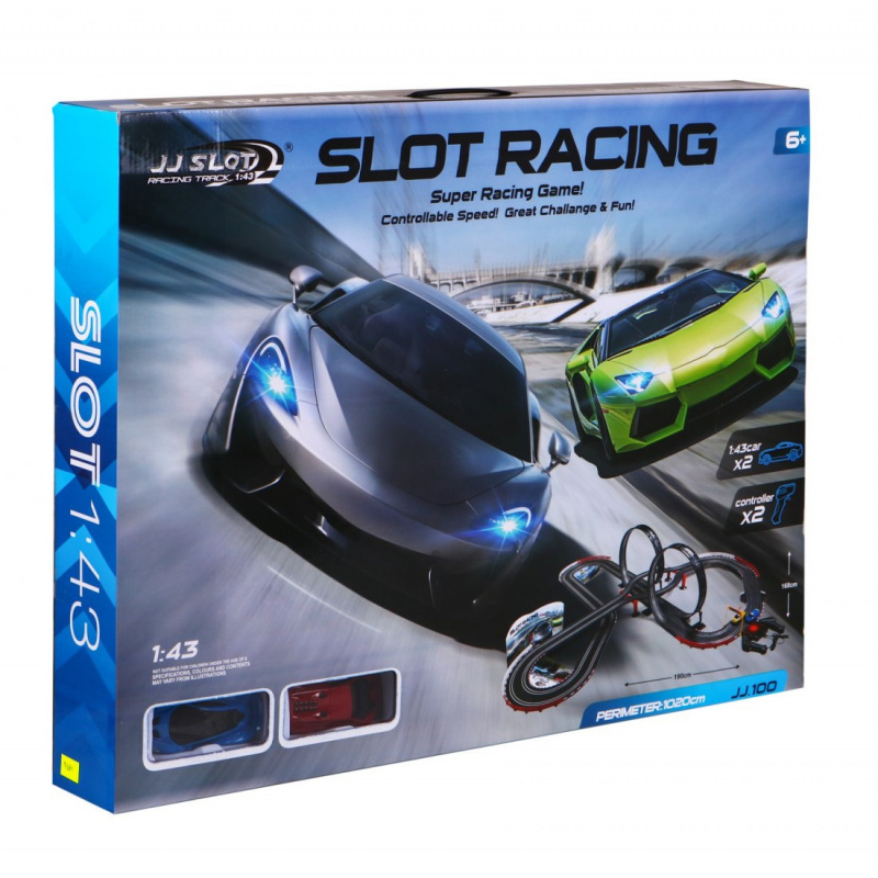 10metrová závodní dráha pro děti 6+ Piloti + 2 auta 1:43 + Světla + 2 360 smyčky
