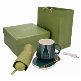 Dárková sada - hrnek, ohřívač na hrnek, deštník, lžička