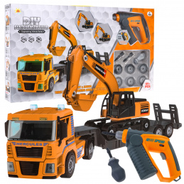 Otočná stavební vozidla pro děti 3+ Nákladní auto + bagr + vrtačka/šroubovák 185 el.
