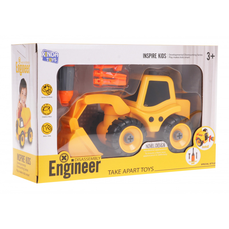 Dětský šroubovák Bagr 3+ Stavební vozidlo + šroubovák + 3 vyměnitelné bity