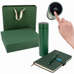 Dárková sada - nedatovaný zápisník, pero, termoska s dotykovým LCD displejem.