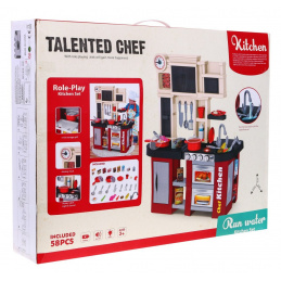 Interaktivní vínová kuchyňka pro děti 3+ Hořáky se zvukem a světlem + Vodovodní kohoutek + Příslušenství 58 el.