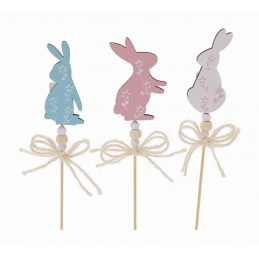 Dřevěný velikonoční zajíc na tyčce mix vzorů