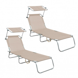 Aga 2x Zahradní polohovací lehátko se stříškou Béžové