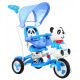 dětské tříkolové kolo Panda Blue + zvuky + stříška + zábrana + opěrka nohou + rukojeť + ližiny + úložný prostor