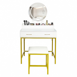 Aga Toaletní stolek se zrcadlem a osvětlením + taburet Bílý