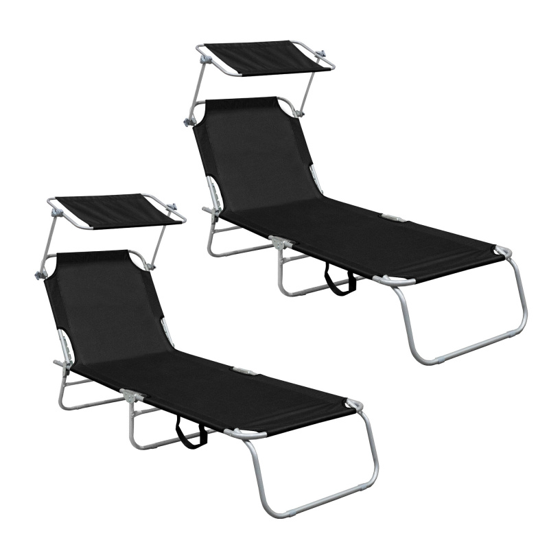 Aga 2x Zahradní polohovací lehátko se stříškou Černé