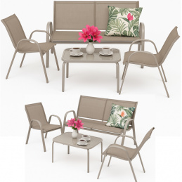 Sada zahradního nábytku - 2x křeslo, pohovka, stolek béžové