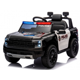 FORD RANGER Raptor ČERNÝ POLICE Auto na akumulátor EVA Kůže pilot AKUMULÁTOR LION