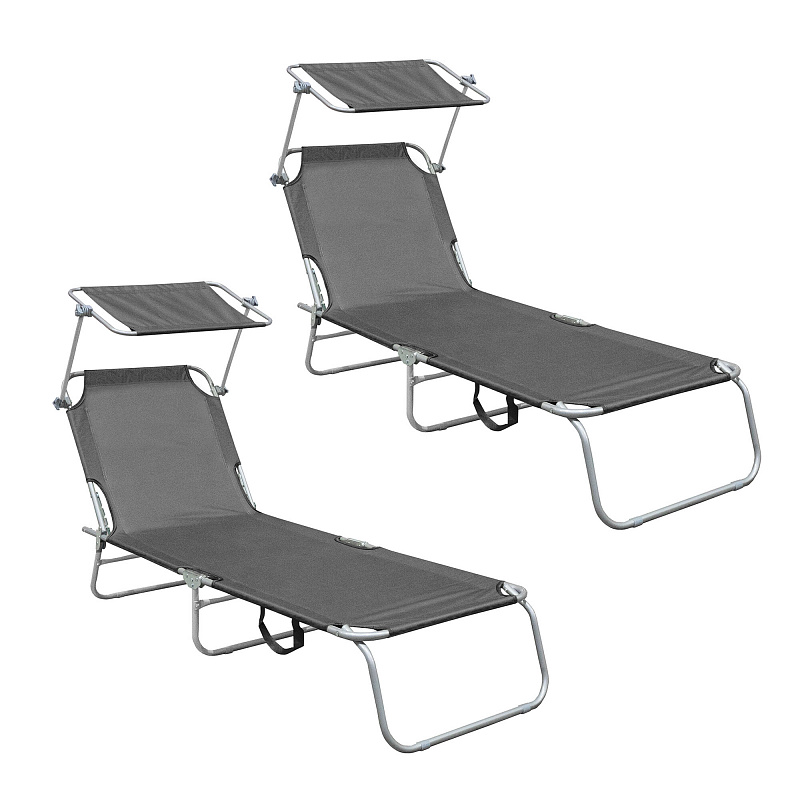 Aga 2x Zahradní polohovací lehátko se stříškou Šedé