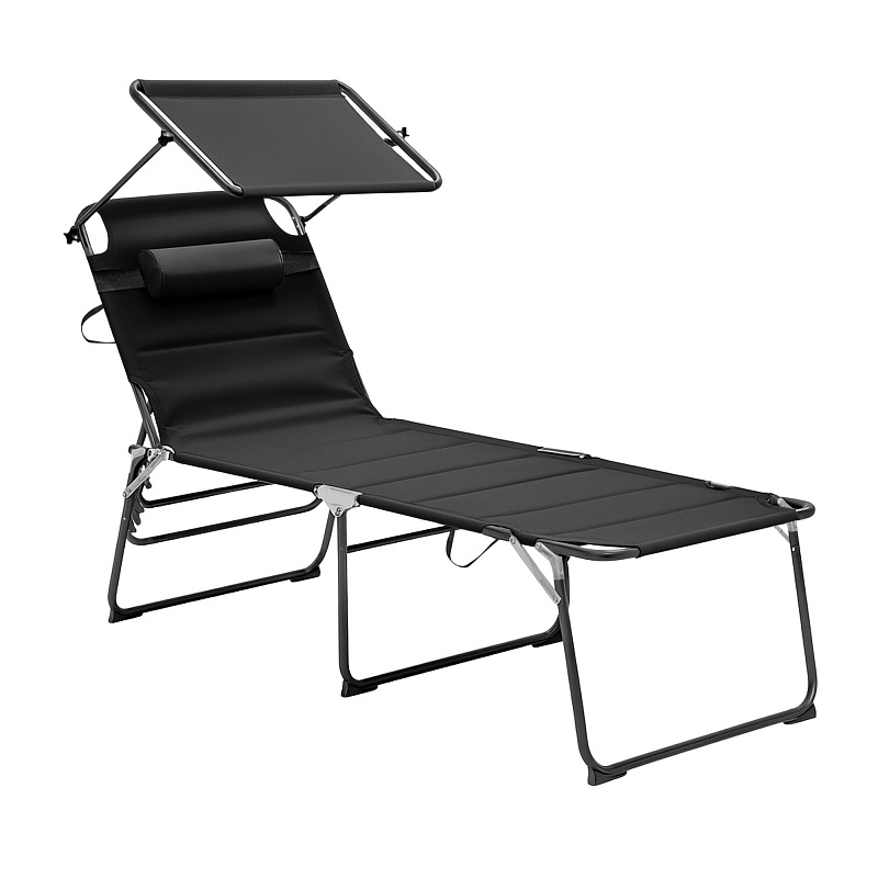 Aga Zahradní lehátko XXL se stříškou Černé - 2.JAKOST