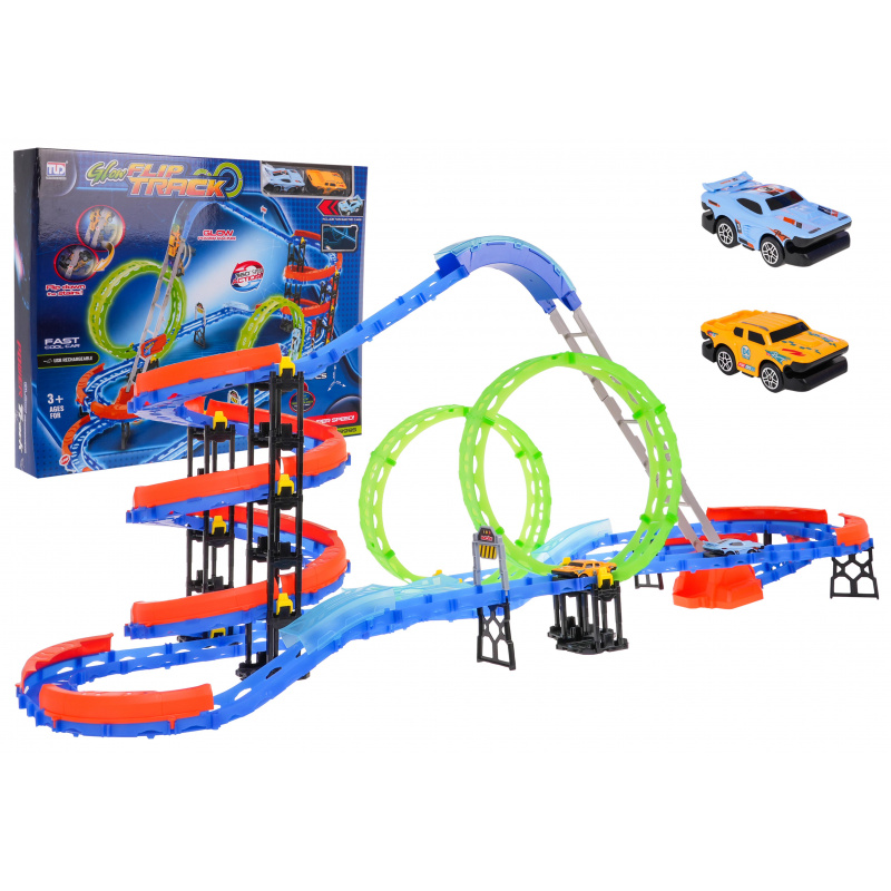 Extrémní závodní dráha s žebříkem pro děti 3+ Stavební kostky 116 el. + 2 auta + 2 smyčky o 360 stupňů