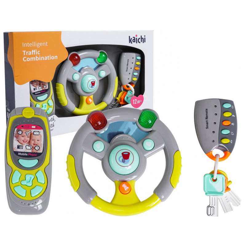 Interaktivní sada pro řidiče pro děti 3+ Volant + dálkové ovládání s klíči + telefon + zvuky Světla