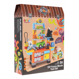 Stavební kostky DIY dílna pro děti 3+ Nářadí + Auto + Čerpání kol + Příslušenství 92 el.