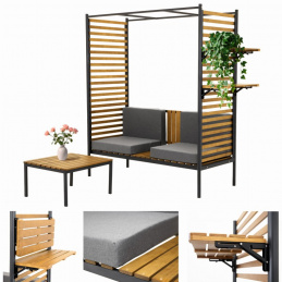Zahradní pergola s lavicí s opěradlem a stolek set