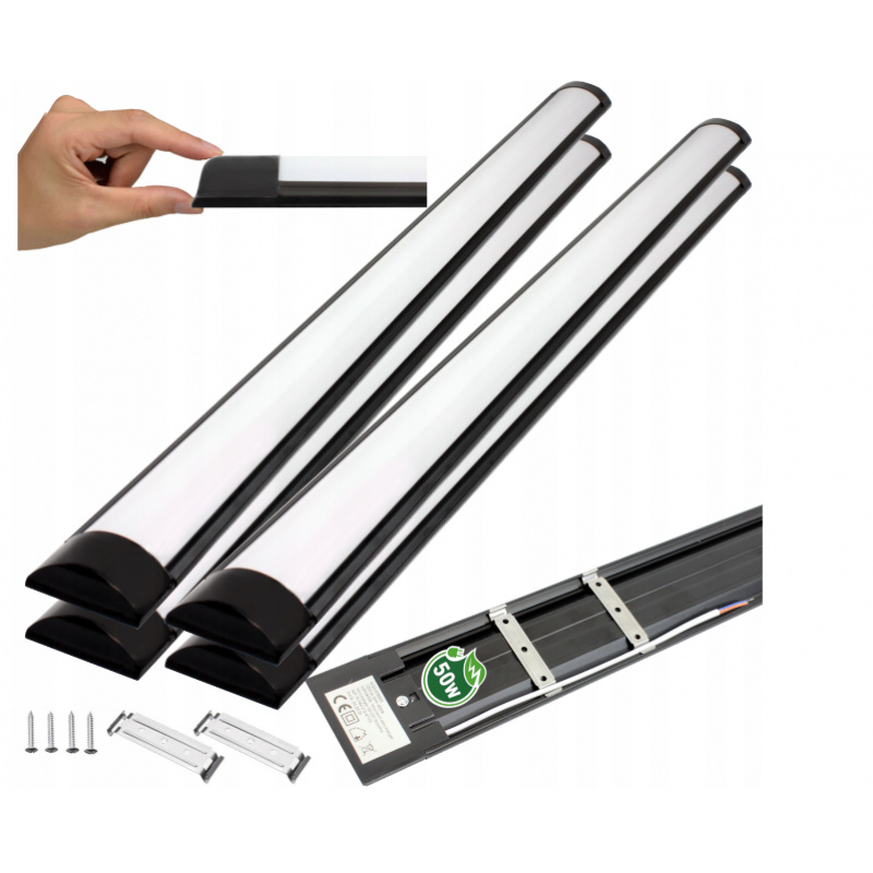 4x LED panel MARS - černé svítidlo SLIM - 150cm - 50W - 230V - 5000Lm - neutrální bílá