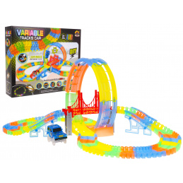 Fluorescenční závodní dráha pro děti 3+ Flexibilní díly 157 el. + Auto s LED + 360 smyčka