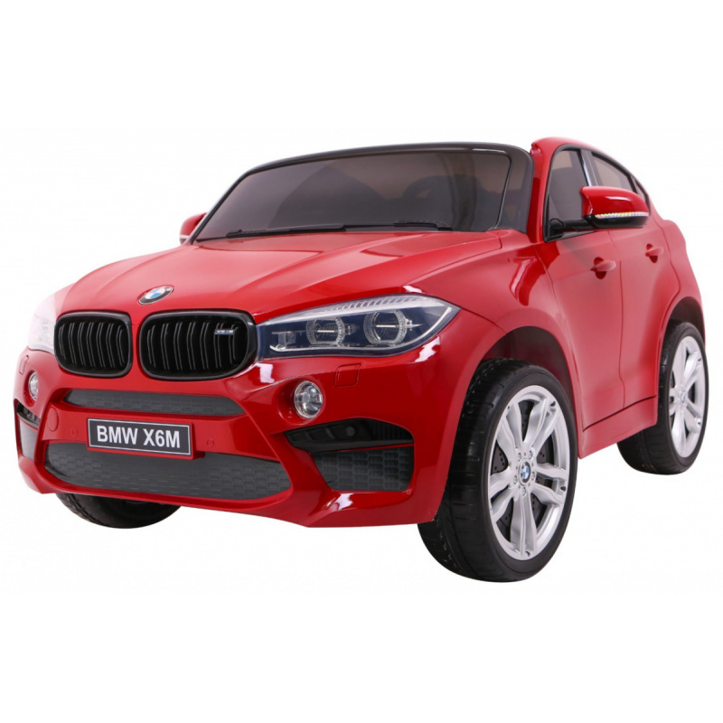 BMW X6M XXL pro 2 děti Červený lak + dálkové ovládání + eko kůže + bezpečnostní pásy + pomalý rozjezd + MP3 + LED