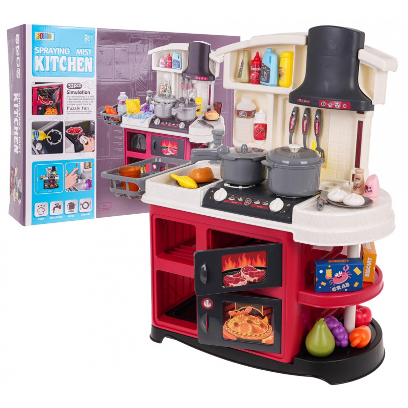 Kuchyně Kuchyňský Koutek s Funkcí Zvuku a Vody 52ks. Červená