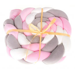 Aga Ochranný nárazník do postýlky kostkovaný růžový šedý bílý 8x200cm