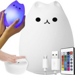 Noční RGB lampička dotyková Kotě USB 1200mAh s dálkovým ovládáním ISO 15142