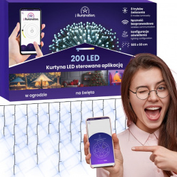 Světelný závěs 200 LED - studená bílá - ovládaný aplikací
