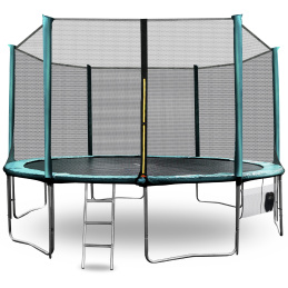Aga SPORT PRO Trampolína 430 cm Tmavě zelená + ochranná síť + žebřík + kapsa na obuv